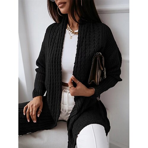 

Women's Cardigan Sweater Jumper Ribbed Knit Oversized Solid Color V Neck Stylish Casual Outdoor Daily Fall Winter Black White S M L