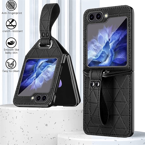 

telefone Capinha Para Samsung Galaxy Z Flip 5 Z Flip 4 Z Flip 3 Capa traseira Portátil Anti-Arranhões com pulseira Côr Sólida PC Couro PU