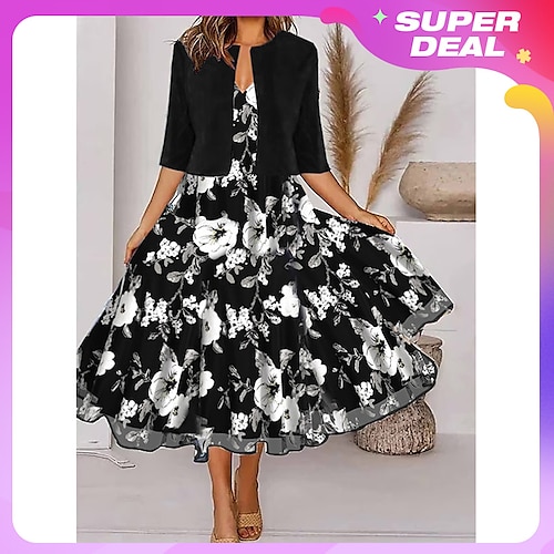 

Mujer Conjunto de vestido de dos piezas Vestido informal Vestido de raso Exterior Diario Moda Elegante Estampado Vestido Midi Escote en Pico Media Manga Floral Ajuste regular Negro Rosa Gris Verano