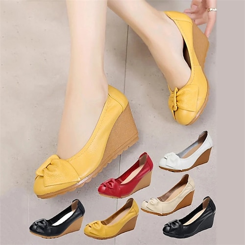 

Femme Slip-Ons Mocassins Chaussures de confort Extérieur du quotidien Eté Hauteur de semelle compensée Bout rond Elégant Décontractées Confort Cuir Mocassins Couleur unie Noir Blanche Jaune