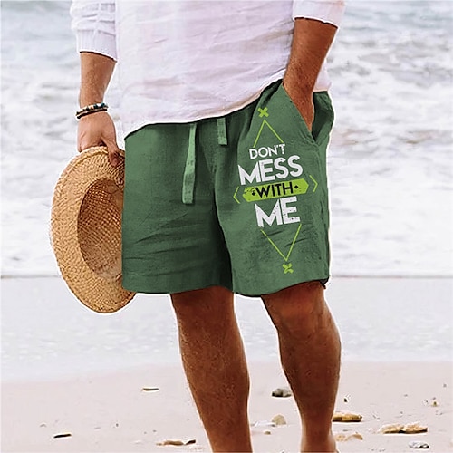 

Men's Shorts Summer Shorts Beach Shorts Drawstring Elastic Waist 3D Print Graphic Letter Breathable Soft Short Casual Daily Holiday Streetwear Hawaiian Brown Green Micro-elastic