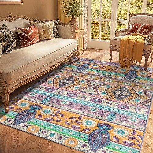 

Soft Geometric Printed Floor Carpet Area Rug Bohemian Graphic Non-slip Bedroom Rug Floor Rug Floor Mat Home Decor