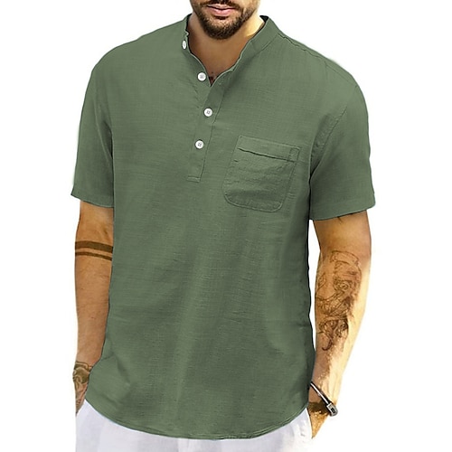 

Hombre camisa de lino Camisa de verano Camisa de playa Negro Blanco Rosa Manga Corta Plano Escote Chino Primavera verano Hawaiano Festivos Ropa Básico