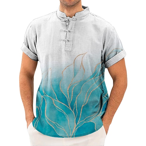 

Homme Chemise Chemise Lin Floral Dégradé Imprimés Photos Mao Rouge Bleu Extérieur Plein Air Manche Courte Imprimer Vêtement Tenue Lin Mode Vêtement de rue Design Décontractées