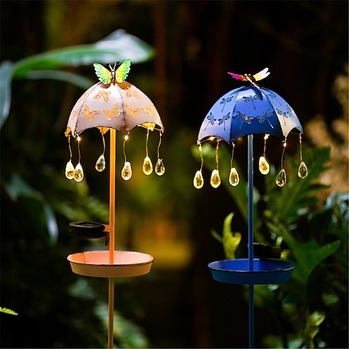 

alimentador de pássaros ao ar livre luz de jardim guarda-chuva de ferro gota de chuva luz de chão solar led luz decorativa de jardim luz de gramado de jardim 1pc