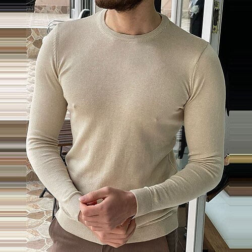 

Homens Pulôver suéter Estriado Tricotar Padrão Tricotado Côr Sólida Gola Redonda Contemporâneo Moderno Trabalho Roupa Diária Roupa Inverno cáqui S M L