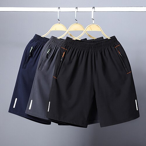 

Men's Athletic Shorts Active Shorts Casual Shorts Drawstring Elastic Waist Zipper Pocket Solid Color Breathable Quick Dry Knee Length Casual Daily Going out Stylish Simple Black Blue Micro-elastic