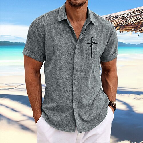 

Homme Chemise Chemise Lin Imprimés Photos Croix Col rabattu Noir Blanche Rose Claire Bleu Vert Extérieur Plein Air Manches courtes Imprimer Vêtement Tenue Lin Mode Design Décontractées Flexible