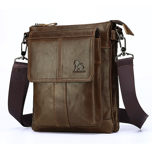 

Men's Crossbody Bag Messenger Bag Nappa Leather Daily Zipper Solid Color Black Brown