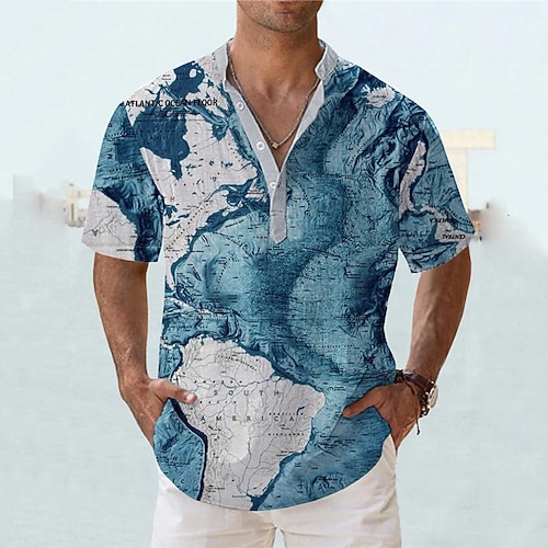 

Homme Chemise Chemise Lin Carte Imprimés Photos Ancre Marbre Mao Vert Claire Rose Claire Rouge Bleu Vert Extérieur Plein Air manche longue Imprimer Vêtement Tenue Lin Mode Vêtement de rue Design