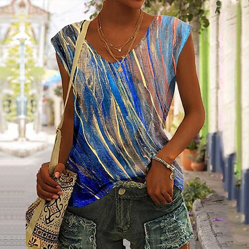 

Women's Tank Top Red Blue Purple Graphic Abstract Print Sleeveless Casual Basic V Neck Regular S