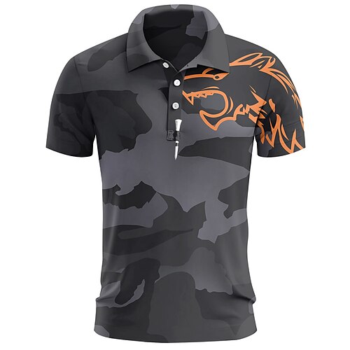 

Homens Camisa polo de caminhada Camisa de golfe Pólo de botões Respirável Secagem Rápida Pavio Humido Manga Curta Vestuário de golfe Roupas de golfe Normal Animal camuflagem Verão Tênis Golfe