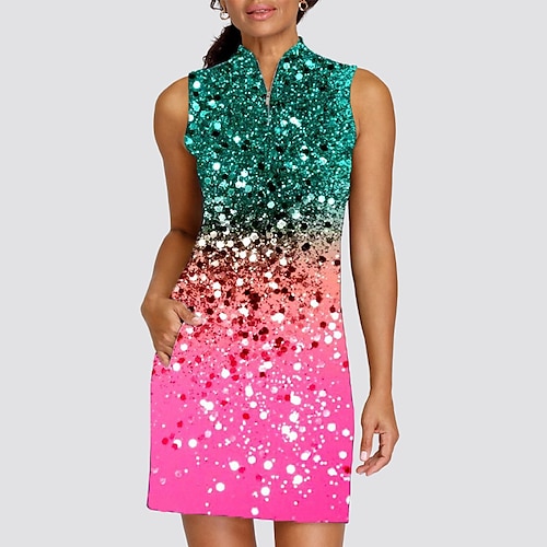 

Mujer Vestido de tenis vestido de golf Transpirable Secado rápido Dispersor de humedad Sin Mangas Vestidos Traje de tenis Cremallera Gradiente de Color Verano Tenis Golf pepinillo