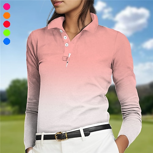 

Mujer Camisas de polo Camiseta de golf Polo con botones Transpirable Secado rápido Dispersor de humedad Manga Larga Ropa de golf ropa de golf Ajuste regular Gradiente de Color Primavera Otoño Tenis