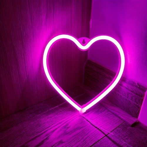 

Señal de neón led, luz de noche de corazón rosa, batería, fuente de alimentación usb para mesa, luces de decoración de pared, sala de juegos, dormitorio, boda, fiesta de cumpleaños, decoración del