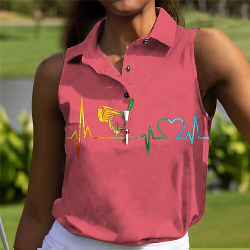 

Femme T-shirt POLO Chemise de golf Polo boutonné Respirable Séchage rapide Evacuation de l'humidité Sans Manches Vêtements de golf Top Standard Imprimé Eté Tennis Le golf Pickleball