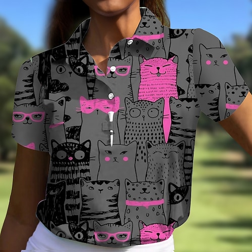 

Mulheres Camisa polo de caminhada Camisa de golfe Pólo de botões Respirável Secagem Rápida Pavio Humido Manga Curta Vestuário de golfe Roupas de golfe Normal Estampado Verão Tênis Golfe Pickleball