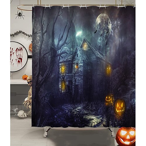 

Duschvorhang mit Haken, Halloween-Badezimmer-Dekor, wasserdichtes Stoff-Duschvorhang-Set mit 12 Kunststoff-Haken