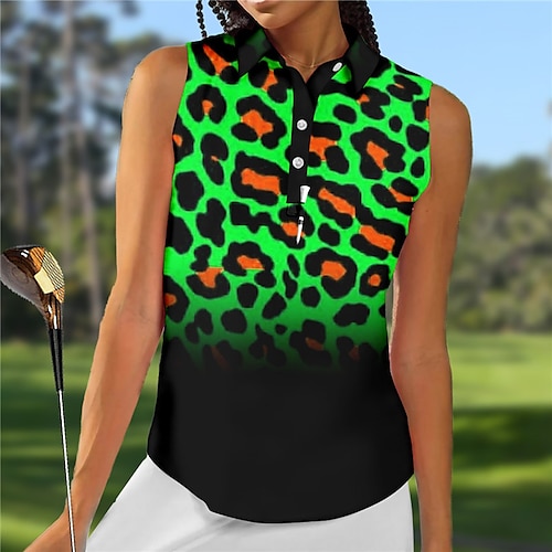 

Women's Polo Shirt Golf Shirt Button Up Polo Breathable Quick Dry Moisture Wicking Sleeveless Golf Apparel Golf Clothes Regular Fit Leopard Summer Tennis Golf Pickleball