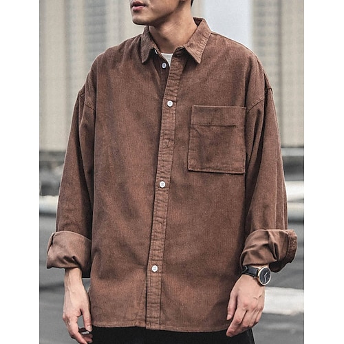  Per uomo Camicia di Velluto a Coste Giacca camicia Sopracamicia Semplice All'aperto Quotidiano Nero Caffè Grigio Manica Lunga Bavero Primavera & Autunno Abbigliamento Tasca