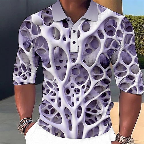  Férfi Grafika Pólóingek Golfing Hosszú ujj Pólóingek Galléros ingek Alkalmi Nyaralási viselet Rave Wear Party ruhák Gombok 3D nyomtatás Kék-zöld Medence Bíbor