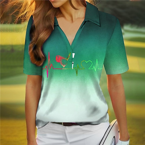 

Mulheres Camisa polo de caminhada Camisa de golfe Respirável Secagem Rápida Pavio Humido Manga Curta Vestuário de golfe Roupas de golfe Normal Em V Cores Gradiente Verão Tênis Golfe Pickleball