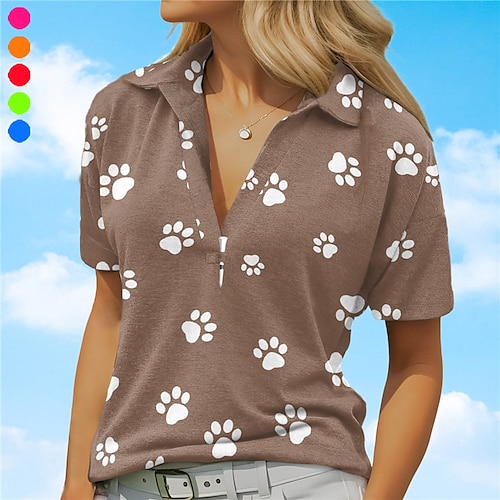 

Mulheres Camisa polo de caminhada Camisa de golfe Respirável Secagem Rápida Pavio Humido Manga Curta Vestuário de golfe Roupas de golfe Normal Em V Estampado Verão Tênis Golfe Pickleball