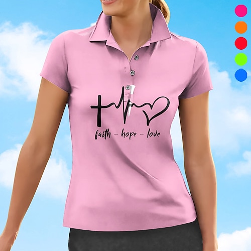 

Women's Polo Shirt Golf Shirt Button Up Polo Breathable Quick Dry Moisture Wicking Short Sleeve Golf Apparel Golf Clothes Regular Fit Printed Summer Tennis Golf Pickleball