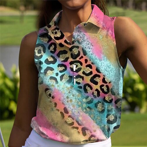 

Mulheres Camisa polo de caminhada Camisa de golfe Pólo de botões Respirável Secagem Rápida Pavio Humido Sem Manga Vestuário de golfe Roupas de golfe Normal Estampado Verão Tênis Golfe Pickleball