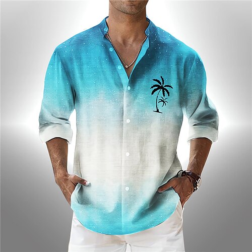 

Men's Shirt Gradient Coconut Tree Graphic Prints Stand Collar Yellow Pink Royal Blue Blue Green Outdoor Street Long Sleeve Print Clothing Apparel Fashion Designer Casual Soft