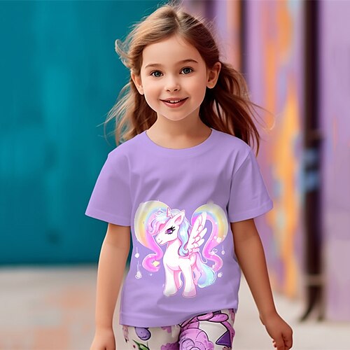 

Chica Camiseta Manga Corta Camiseta Graphic Arco iris Unicornio Impresión 3D Activo Moda Estilo lindo Poliéster Exterior Casual Diario Niños Cuello redondo 3-12 años Gráfico impreso en 3D Ajuste