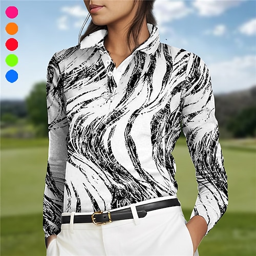 

Mulheres Camisa polo de caminhada Camisa de golfe Pólo de botões Respirável Secagem Rápida Pavio Humido Manga Longa Vestuário de golfe Roupas de golfe Normal Estampado Verão Tênis Golfe Pickleball