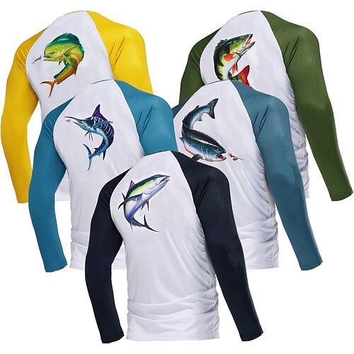 

Homens Camisa de pesca Exterior Manga Longa Proteção UV Respirável Secagem Rápida Leve Redutor de Suor Blusas Verão Primavera Ao ar livre Pesca Acampar e Caminhar Amarelo Azul Marinho Azul Marinho