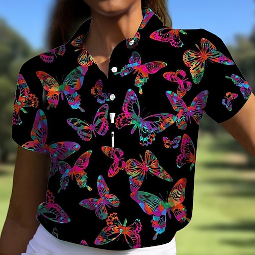 

Damen poloshirt Golfhemd Geknöpftes Poloshirt Atmungsaktiv Schnelltrocknend Feuchtigkeitsableitung Kurzarm Golfbekleidung Golfkleidung Regular Fit Schmetterling Sommer Tennis Golfspiel Pickleball