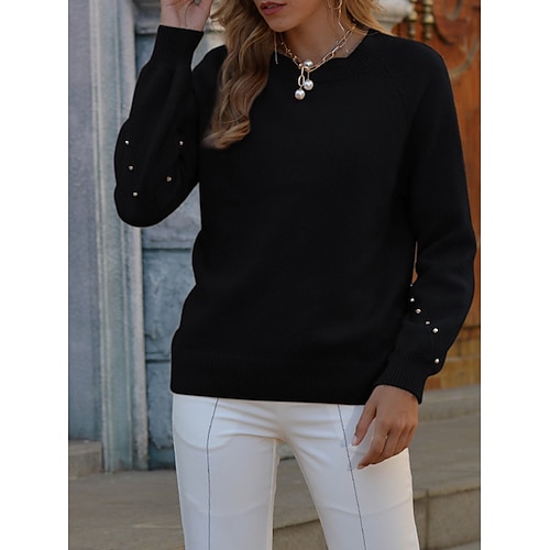 

Mujer Suéter de punto Puente Estriado Tejer De Gran Tamaño Color sólido Cuello Barco Elegante Casual Exterior Hogar Verano Otoño Negro S M L