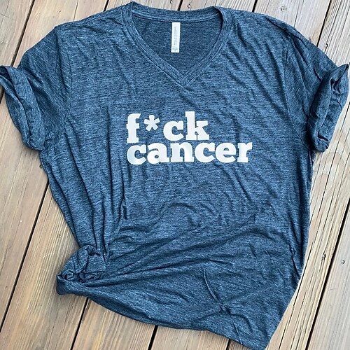 

Damen T Shirt Blau Buchstabe Bedruckt Kurzarm Täglich Wochenende Basic Rundhalsausschnitt Fuck Cancer Farbe