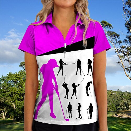 

Femme T-shirt POLO Chemise de golf Respirable Séchage rapide Evacuation de l'humidité Manche Courte Vêtements de golf Top Standard Col en V Imprimé Eté Tennis Le golf Pickleball