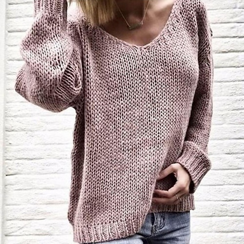 

Women's Pullover Sweater Jumper V Neck Crochet Knit Acrylic Polyester Oversized Summer Fall Outdoor Daily Going out Stylish Casual Soft Long Sleeve Solid Color Yellow Pink Blue S M L