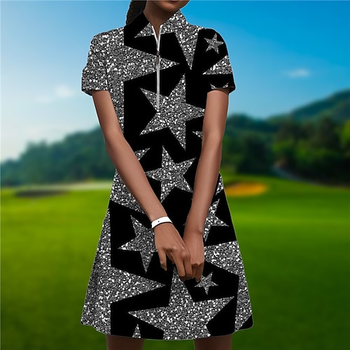 

Damen Tenniskleid Golfkleid Atmungsaktiv Schnelltrocknend Feuchtigkeitsableitung Ärmellos Kleider Tennis-Outfit Zip Bedruckt Sommer Tennis Golfspiel Pickleball