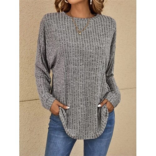 

Women's Pullover Sweater Jumper Jumper Ribbed Knit Oversized Solid Color Crew Neck Stylish Casual Outdoor Daily Spring Fall Black Pink S M L