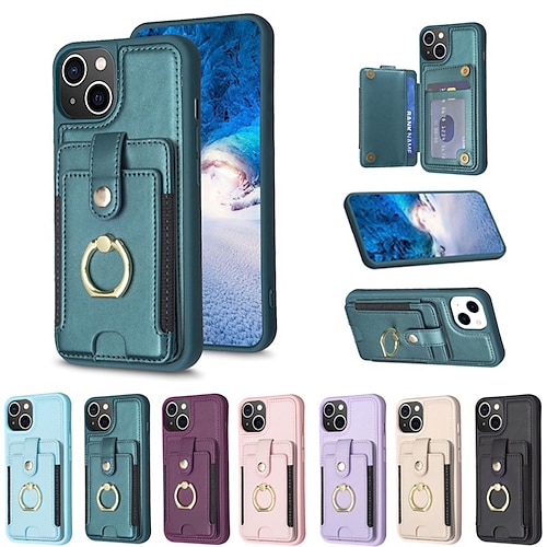 

teléfono Funda Para Apple iPhone 14 Pro Max Plus 13 12 11 X XR XS 8 7 Funda Trasera Soporte para Anillo Ranuras para tarjetas Antigolpes Color sólido TPU Cuero de PU