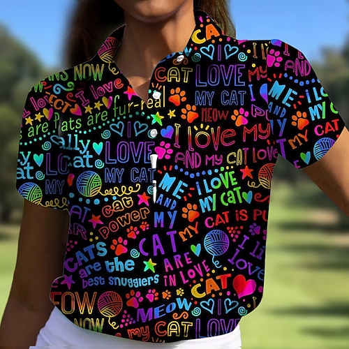 

Mulheres Camisa polo de caminhada Camisa de golfe Pólo de botões Respirável Secagem Rápida Pavio Humido Manga Curta Vestuário de golfe Roupas de golfe Normal Leopardo Verão Tênis Golfe Pickleball