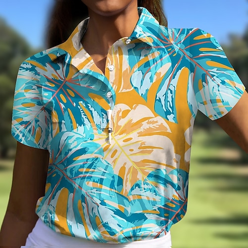 

Women's Polo Shirt Golf Shirt Button Up Polo Breathable Quick Dry Moisture Wicking Short Sleeve Golf Apparel Golf Clothes Regular Fit Leaf Summer Tennis Golf Pickleball