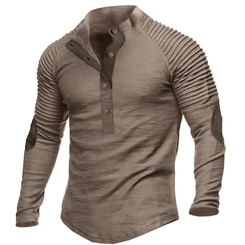 

Homens Camisa Henley T-shirt Camisa de manga longa Bloco de cor Slim plissado Henley Rua Férias Manga Longa Patchwork Roupa Moda Designer Básico