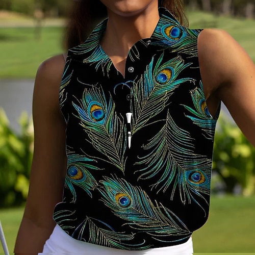 

Mulheres Camisa polo de caminhada Camisa de golfe Pólo de botões Respirável Secagem Rápida Pavio Humido Sem Manga Vestuário de golfe Roupas de golfe Normal Estampado Verão Tênis Golfe Pickleball