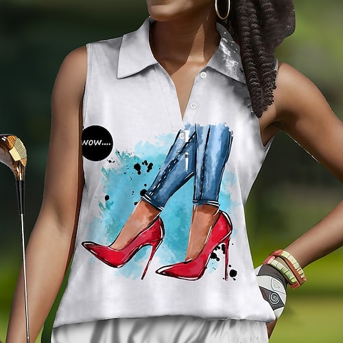 

Mulheres Camisa polo de caminhada Camisa de golfe Pólo de botões Respirável Secagem Rápida Pavio Humido Sem Manga Vestuário de golfe Roupas de golfe Normal Estampado Verão Tênis Golfe Pickleball