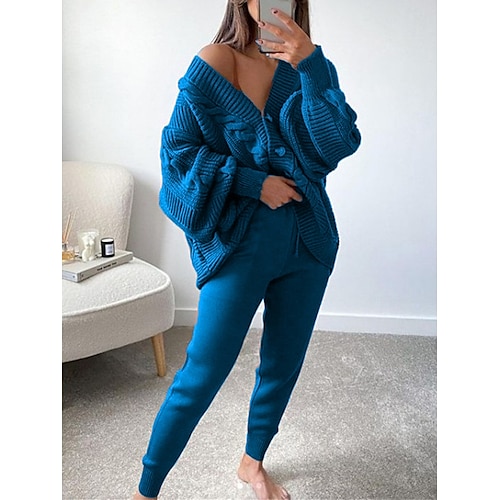 

Damen Pullover-Set Strickwaren Gedrehtes Stricken Taste Feste Farbe V Ausschnitt Stilvoll Brautkleider schlicht Täglich Ausgehen Frühling Herbst Schwarz Weiß Armeegrün S