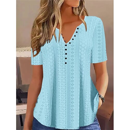 

Damen T Shirt Blau Glatt Taste Kurzarm Täglich Wochenende Basic Rundhalsausschnitt Standard S