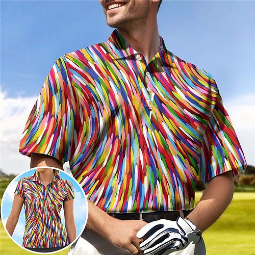 

Homens Mulheres Camisa polo de caminhada polo combinando Camisa de golfe Respirável Secagem Rápida Pavio Humido Manga Curta Vestuário de golfe Roupas de golfe Normal Estampado Verão Tênis Golfe