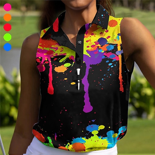

Mulheres Camisa polo de caminhada Camisa de golfe Pólo de botões Respirável Secagem Rápida Pavio Humido Sem Manga Vestuário de golfe Roupas de golfe Normal Tintura Tie Dye Verão Tênis Golfe Pickleball